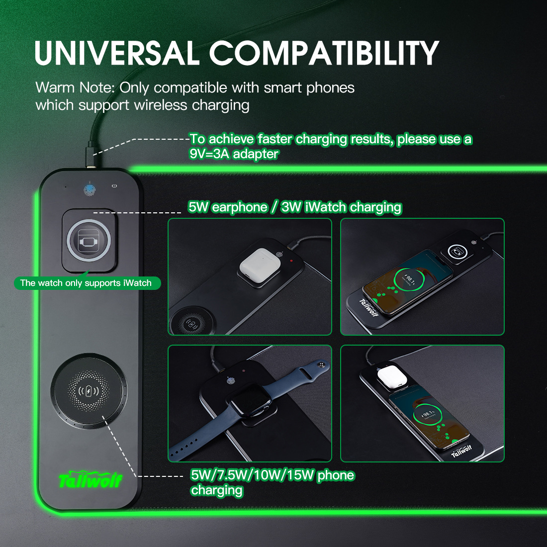 Wireless Charging RGB Luminous Mouse Pad for Gaming