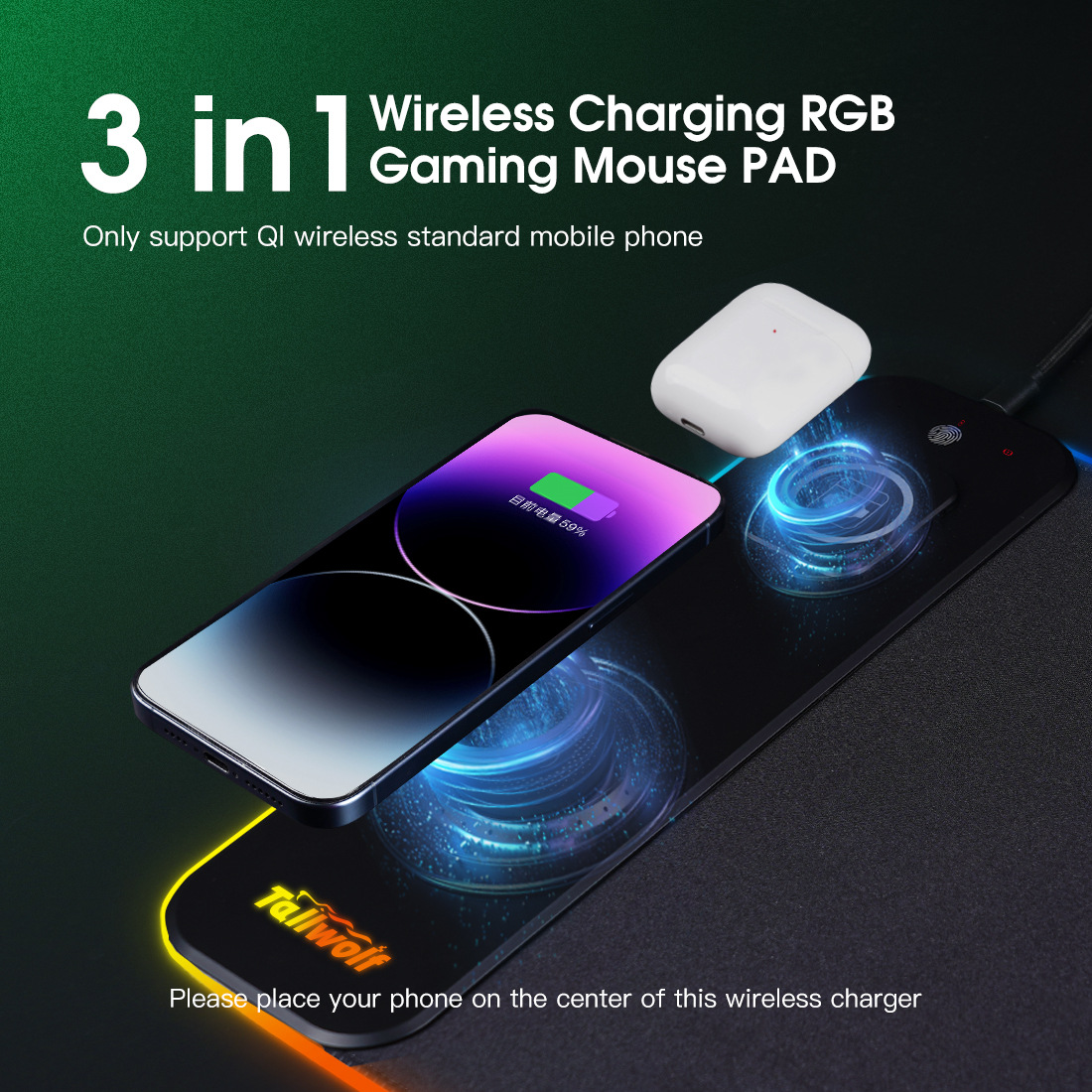 Wireless Charging RGB Luminous Mouse Pad for Gaming